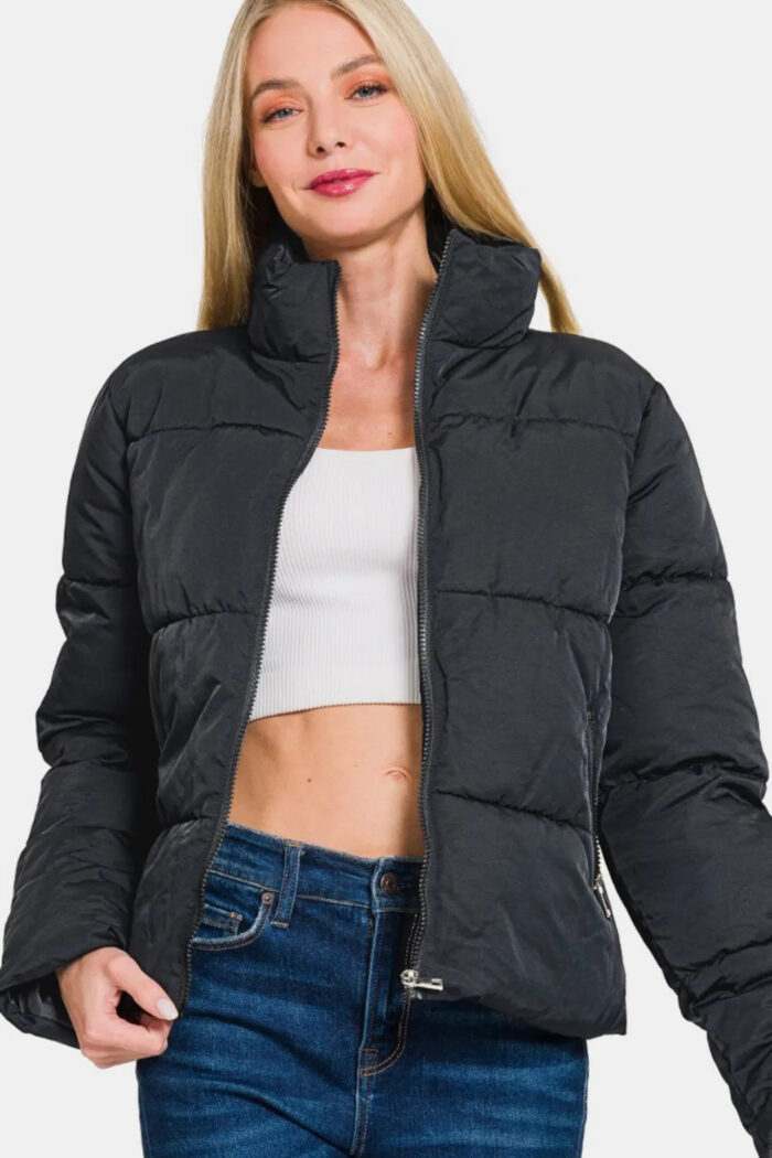 Zenana Zip Up Turtleneck Puffer Jacket With Pockets - Image 4