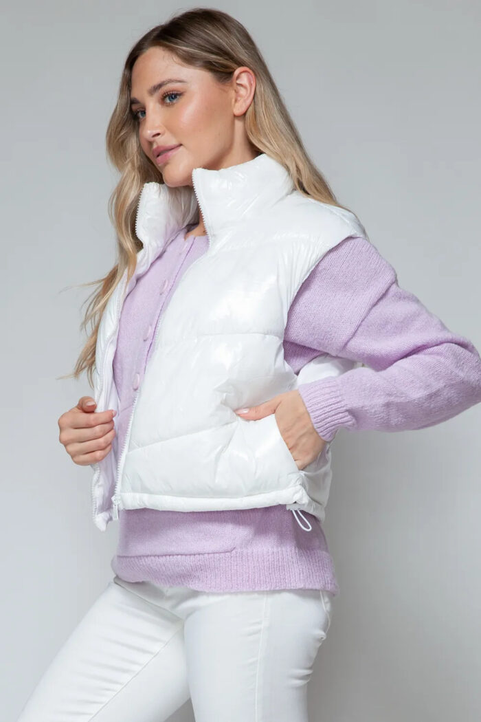 Snobbish Zip Up Turtleneck Shiny Quilted Vest - Image 6