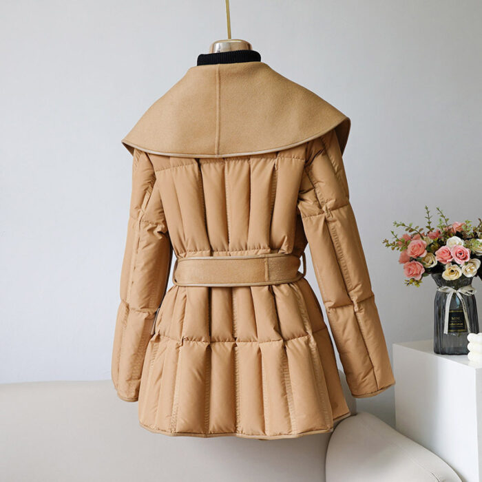 Reversible Cashmere Coat Stitching White Duck Down Coat Waist-tight Wool Down Jacket - Image 4