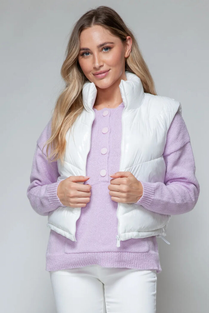 Snobbish Zip Up Turtleneck Shiny Quilted Vest - Image 3