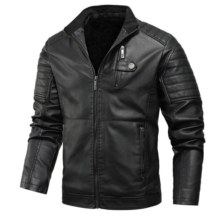 Leather Men's Leather Jacket Youth Motorcycle Leather Jacket Plus Velvet Thickening - Image 5