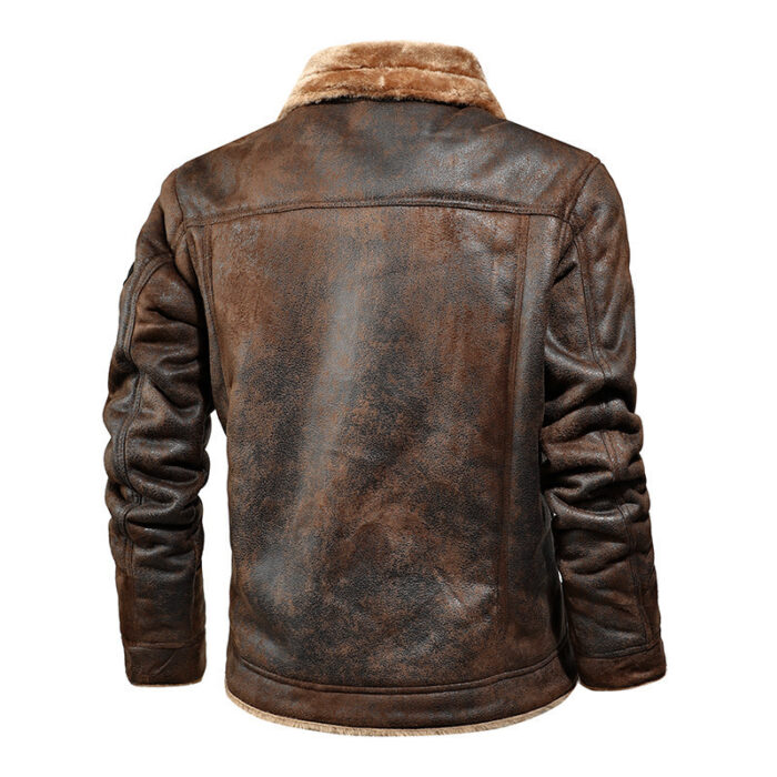 Leather men's plus cashmere motorcycle leather jacket - Image 4