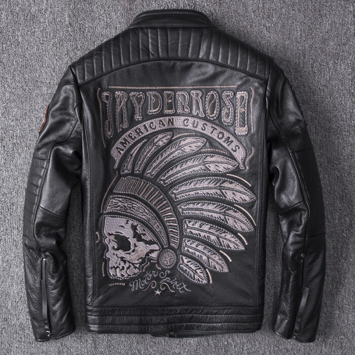 Embroidered Men's Motorcycle Leather Jacket - Image 4