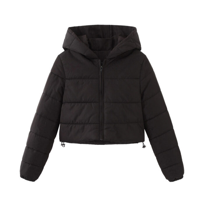 Fashion Zipper Hooded Short Coat Winter Mandela-color Jacket Outerwear Women's Clothing - Image 5