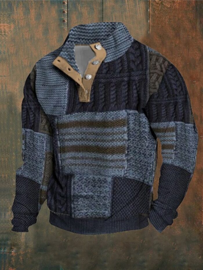 Digital Printing Turtleneck Half Zipper Sweater For Men - Image 9